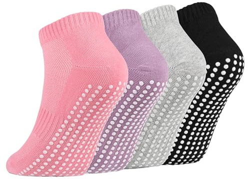 Newofview 4 Paar Stoppersocken für Damen Herren | Yoga Socken Antirutschsocken Rutschfeste Socken Grip Socken für Ballett, Pilates, Krankenhaus, Fitness