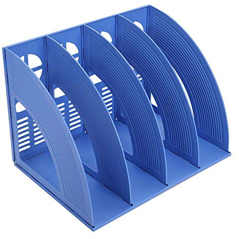 Elezeal – Porta riviste A4, organizer da scrivania, scomparto per riviste, scaffale con 4 scomparti, divisorio per documenti, scatola porta carta, fermalibri per ufficio e casa (Blu, 4 scomparti)