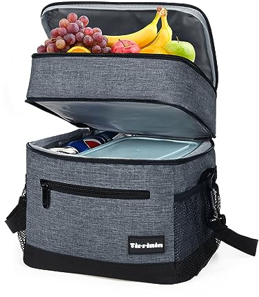 Kato Tirrinia Insulated Lunch Bag 17L(23 Cans), Large Compartment Cool Bag Thermal Tote Bags for Lunch Work School Camping Picnic, Foldable Cooler Bag for Meal Prep or Lunch Box Container, Charcoal