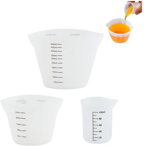 Messbecher aus Silikon, 100ml/250ml/500ml Epoxidharz Mischbecher, Wiederverwendbare Silikon Mixbecher, Silicone Measuring Cups für Gießformen, Diy Handmade, Basteln