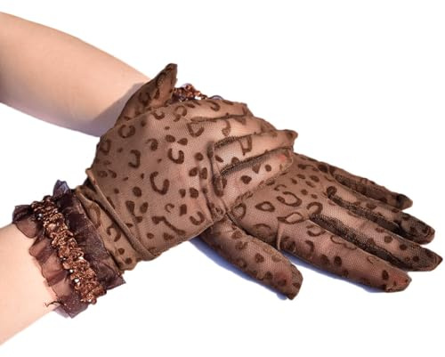 Kapmore Kurze Handschuhe mit Leopardenmuster: dehnbar, weich, Retro, Vintage, atmungsaktiv, Kostüm, Abendhandschuhe für Jahrestag, Coffee221, Einheitsgröße