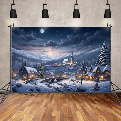 Kulisse Weihnachtsdorf Fotografie Hintergrund Winter Ländliche Stadt Bergwald Kiefer Haus Home Shooting Requisiten