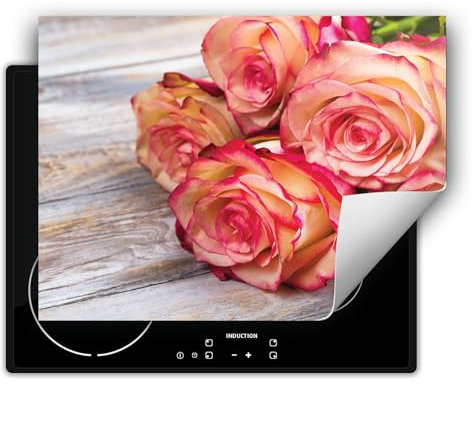 DarHaus Piastra di copertura per piano cottura 70x52 cm - Tappetino antiscivolo avvolgibile per induzione - Rose - legno