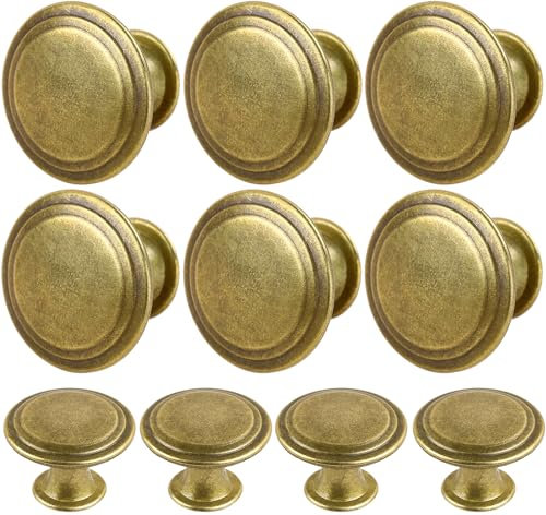 YOIPE Pack of 10 Flat Round Shape Drawer Pulls Red Antique Brass Furniture Cupboard Zinc Alloy Dresser Knobs Door Window Pull Handles Cabinet Hardware for Closet Wardrobe Pulls with Screws