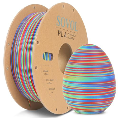 Sovol Tri Color Matte PLA Filament 1.75mm, 3D Drucker PLA Filament, Maßgenauigkeit +/-0,02mm, 1kg (2,2LBS)/Spule, Rot/Blau/Grün Tri Color Coextrusion PLA