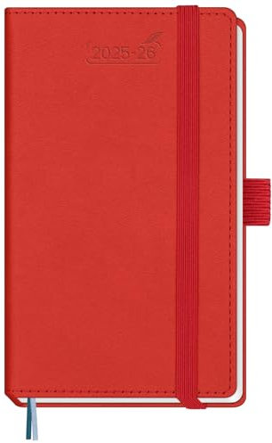 BEZEND Kalender 2026 Klein Wochenplaner A6, 18-Monate Taschenkalender Juli 25-Dez 26, Buchkalender PU-Leder Hardcover mit Stifthalter - Rot