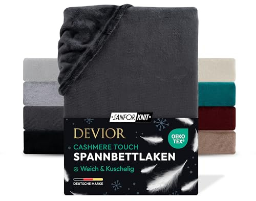Devior Cashmere Touch Spannbettlaken, Anthrazit, 180x200-200x220 cm – Für Wasser- & Boxspringbetten – Mikrofaser mit 190 g/m²– Winter-Spannbetttuch für Topper & Matratzen – Oeko-TEX Zertifiziert