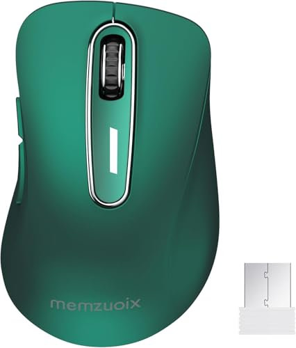 memzuoix Mouse Wireless 2.4GHz, Mouse Ottico Portatile 1400 DPI con Mini Ricevitore USB, 5 Tasti e Funzionamento a Batterie per Laptop, Desktop, MacBook - Verde Scuro