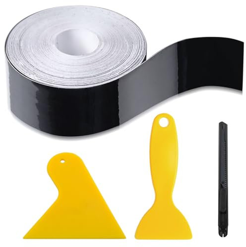 ELLECILA 3Pack Gloss Black Vinyl Wrap Tape Kit for Chrome Delete Window Trim Car Door Sill Protector with Air Release Channel Including Vinyl Wrap Tool Kit(15mx5cm)