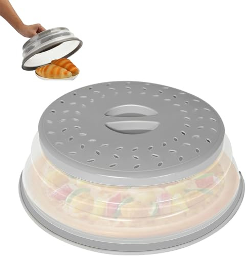Microwave Splatter Guard, Foldable Microwave Food Cover, Microwave Lid, Reusable & Easy to Clean, Microwave Cover for Food Protection, Grey