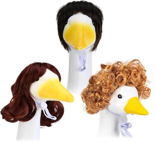 HOWWFALY 3 PCS Porch Goose Wigs,Porch Goose Outfit, Cute Porch Goosey Curly Straight Headgear Wigs Styling Funny Pet Hair Accessories Decoration for Halloween, Christmas