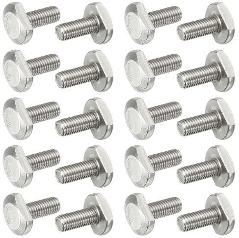 PATIKIL M8 x 20 mm T Slot Bolts, 20 Pcs 304 Stainless Steel Drop-in Bolt T Shape Stud Sliding Screw Metric Thread Hammer Head Bolt for T Track, Silver