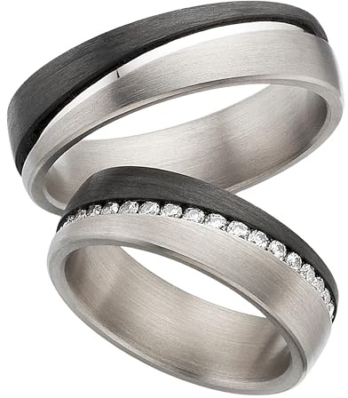 123traumringe Eheringe in Carbon & Titan I Partnerringe mit rundum gefassten Zirkonia & Etui I Gravierbare Eheringe mit Ringgröße 50-72 mm I Verlobungsringe in 6 mm Breite & 2 mm Stärke I S65_S58