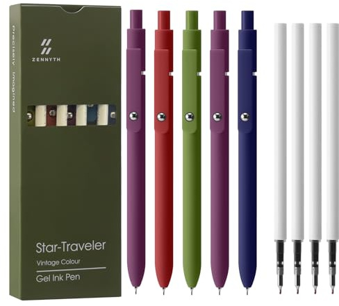 Mexgcom Gelstifte-5 Stück/Karton, Stift 0,5 mm Schwarze Tinte, Wird mit 4 Austauschbaren Schwarzen Originalminen Geliefert, Pen Gelschreiber oder den Täglichen Gebrauch in Schule, oder Büro (Retro)