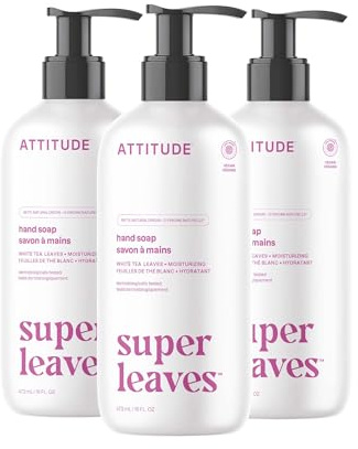 ATTITUDE Liquid Hand Soap, EWG Verified, Plant and Mineral-Based, Vegan Personal Care Products, White Tea Leaves, 16 Fl Oz (Pack of 3)