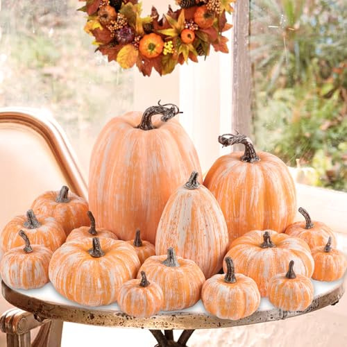 Benjia Decorazioni Della Autunno Zucca all'esterno, Grandi Mini Autunnali Zucche di Zucca Ornamentale Decorazioni Autunnali per Halloween Ringraziamento decorazione da tavola (Terracotta, 16 Pezzi)