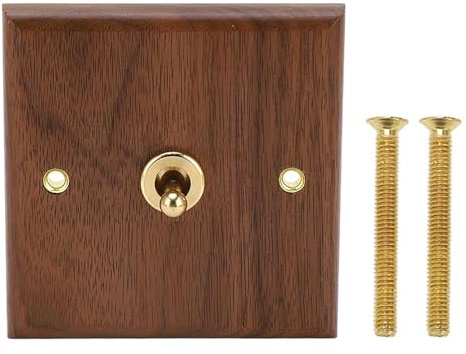 Interruptor de Palanca Antiguo de Nogal, 250 V 16 A Control Simple/Doble. Interruptores de Palanca Retro Hechos A Mano en Madera de Nogal para Paneles de Pared, para Salón Y Dormitorio. (Individual)