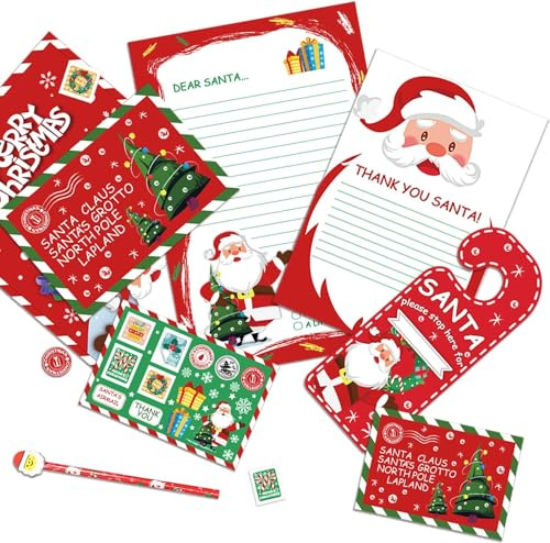 DERAYEE Brief an den Weihnachtsmann, Set mit 7 Stück, Weihnachtsmann, Brief an den Weihnachtsmann, Weihnachtsliste an den Weihnachtsmann, Schreibset für Weihnachtsmann
