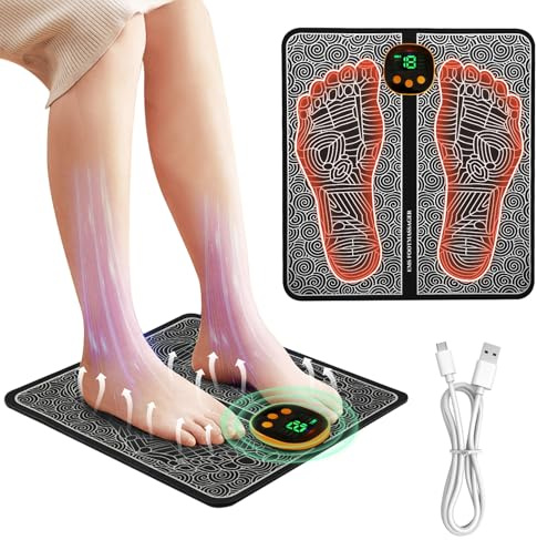 XULIERUX Appareil De Massage EMS Pour Les Pieds, Massager Portable Pliable, 8 Modes Et 19 Intensités, Soulage Les Courbatures Musculaires, Favorise La Circulation Sanguine