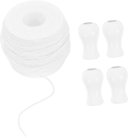 LIFKOME Cordón para Persianas Blanco con Pomos de Madera Tiradores para Cortinas y Persianas Accesorios para Reparación y Decoración Hogar Interior y Exterior