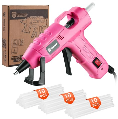 DEKOPRO 20W Pistola Silicona Caliente, Juego de Pistola de Silicona, Pistola Pegamento Caliente con 30 PCS Barras de Pegamento,7mm*100mm Barras,para DIY, Arte, Hogar, Rosa