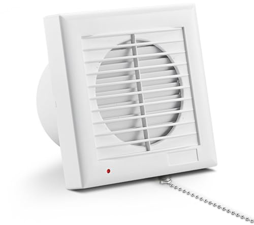 HUGOOME 150 mm 18W 320m³/h Extractor Fan con Persiana y Interruptor de Cadena, Ventilador para Ventanas y Paredes para Cocina, Baño, Conservatorio, Garaje - 6 pulgadas
