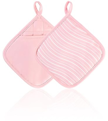 HUVZOR Presine da Cucina, Presine Quadrate in Cotone, Presine per cucina, cucina accessori,Lavabili in Lavatrice per Cucina, Barbecue, Cottura, Rosa, 20 x 20 cm