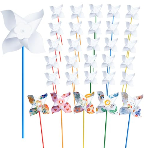 Lot de 25 moulins à vent pour enfants, coloriez votre propre moulin à vent blanc, kit de bricolage d'été en vrac, moulins à vent en vrac pour l'art printanier et la créativité (25)
