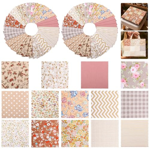 126 Pcs Fabric Squares for Quilting,Cotton Floral Patchwork,5×5inch 100% Cotton Charm Floral Packs,DIY Patchwork Sewing Craft,Multi-Color Design (Style-E)