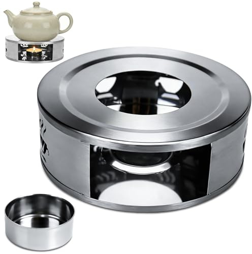 TETEWEVER Edelstahl Stövchen 15cm Stövchen für Teekanne mit Teelichthalter | Silber Teestövchen Candle Warmer Kerzenwärmer Teewärmer mit Teelicht Teekannenwärmer für Wärmeerhaltung von Tee Kaffee Milc