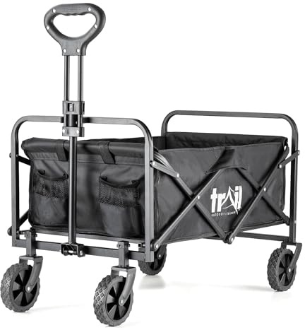 Trail Compact Folding Camping Trolley, 75L, 60kg Max Load | Heavy-Duty Steel Frame, Removable 600D Polyester Liner, Telescopic Handle, Front Castor Wheels, Ideal for Camping & Festivals