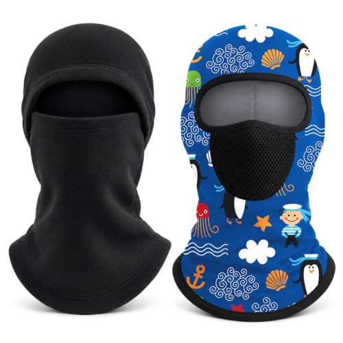 LEXICANMHS 2 Cagoules Enfant Hiver, Polaire & Maille, Noir/Bleu | 2 modèles pour l’hiver : polaire douce, empiècement mesh et coupe souple pour ski, neige et plein air.