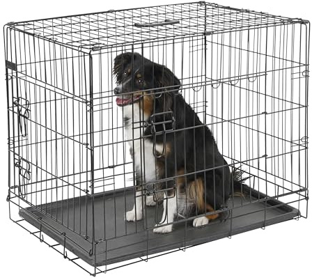 Kerbl Pet zweitürige Gittertransportbox | Schwarz, 92 × 63 × 74 cm, Metallbox mit zwei Türen und herausnehmbarer Kunststoffwanne für Hunde