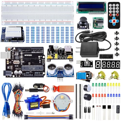 Smraza Super Starter Kit with Breadboard, Power Supply, Sensors, LCD 1602, Compatible with Arduino UNO R3