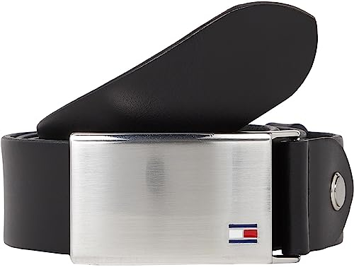 Tommy Hilfiger Cinturón Hombre TH Plaque Belt 3.5 Adj Cinturón de piel, Negro (Black), 95 cm