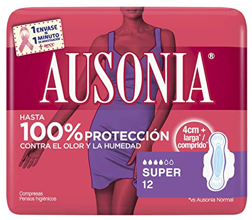 Ausonia Compresas Ultrafina Super Con Alas, 12 unidades, Para Protección Durante El Día, Hasta 8 Horas De Protección