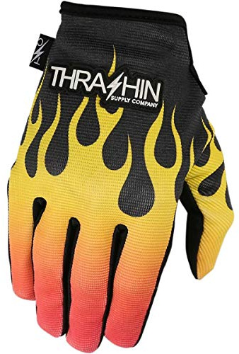 Thrashin Supply Stealth Flame Mens Textile Gloves Black/Orange MD
