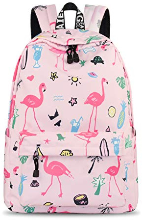 Mädchen Schulrucksack Modischer Freizeitrucksack für Frauen Teenager Jungen Wasserdicht Tasche Schulranzen Tagesrucksack mit Laptopfach Rosa Flamingo