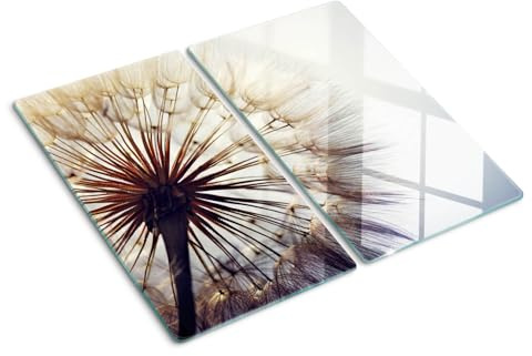 Glasschneidebrett 2x30x52 cm Antibakteriell 2 Stück Glasplatte für die Küche Rutschfest Silikonfüße Dekorativ Plastikfrei Gehärtetes Glas Hitzebeständig Lebensmittelecht - Löwenzahn