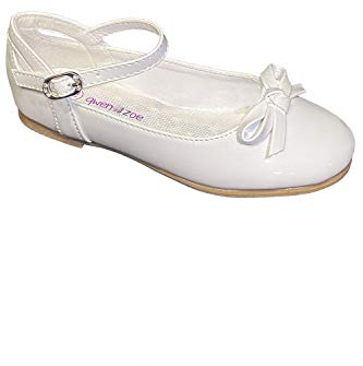 Girls White Ballet Flats for Baptism, Wedding, Communion, Easter - Princess Dress Up Shoes, Flower Girl Flat With Ankle Strap - Toddler and Little Girls Dress Shoes Size 4