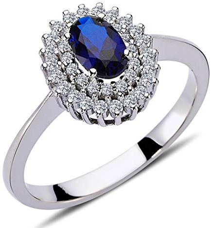 Diamant Oval Saphir Entourage Ring ?n 14 Karat Weißgold