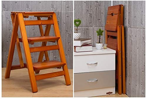 ZHZ-DT Escabeau à 3 marches Bois, Marche-Pieds Pliable, Marchepied Tabouret à échelle Pliant Securité Antidérapant for Adultes Enfants pour Camping-Car Cuisine Bibliotheque Intérieur Extérieur, Noyer