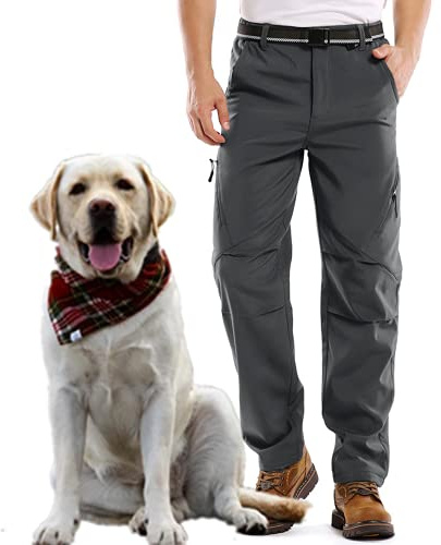 Jessie Kidden Waterproof Ski Trousers Mens, Fleece Lined Hiking Winter Thermal Insulated Warm Outdoor Climbing Walking Soft Shell Cargo Pants #6070-Grey-32