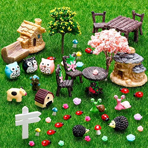 Skylety 64 pezzi accessori da giardino in miniatura mini animali kit ornamento figurine animali miniatura micro paesaggio accessori per la decorazione della casa delle bambole decorazione della casa