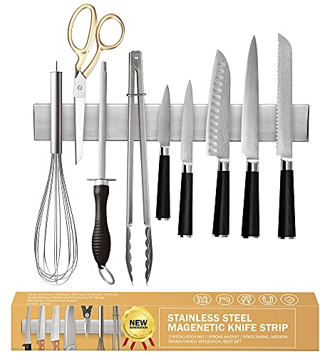 Magnetic Knife Holder for Wall Ninonly 30cm(12inch) Magnetic Knife Strip for Knives Self Adhesive or Drill Strong Stainless Steel Magnetic Knife Rack for Wall Secure & Easy Storage Utensils and Tools