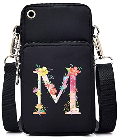 FINDING CASE initial letter Printed Women Girls men Zipper Waterproof Nylon 3 Layers Crossbody Bags Wallet Cellphone Purse Shoulder Bag Wristlet Handbags Adjustable Strap