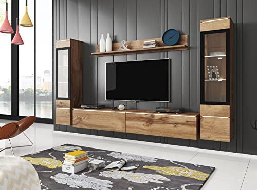 PIASKI Ensemble de meubles de salon Vera II, éclairage LED en option, différentes couleurs (Wotan), (VRB0002)