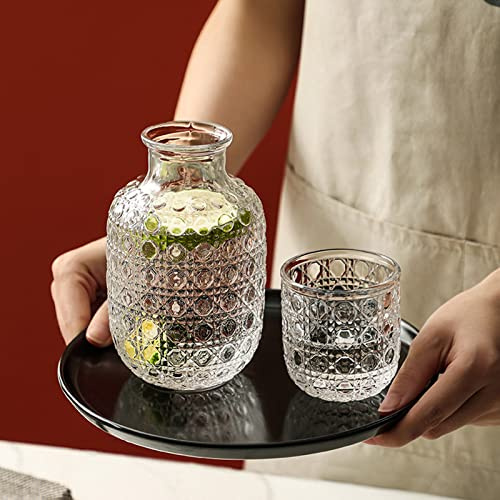 UIYIHIF Nachttisch-Wasserkaraffe und Glas-Set, 440 ml Nachttisch-Wasserkaraffe mit Becher, Glas, klares Glas, Saft, Wasserkrug aus Glas, Mundspülflasche für Badezimmer