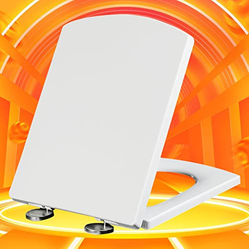 Toilettendeckel Eckig mit Absenkautomatik Quick-Release Toilettensitz Duroplast mit Absenkautomatik Weiß Klodeckel Abnehmbar Wc Deckel Duroplast,white-34.5 * 43cm