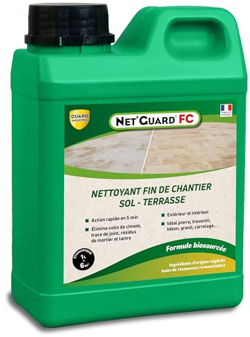 Guard Industrie Limpiador de lechanzas cemento sello de trazado blanco - Net Guard Fin Astillero Fórmula vegetal, 10 Min-Toda Piedra, 1 L 6 m2